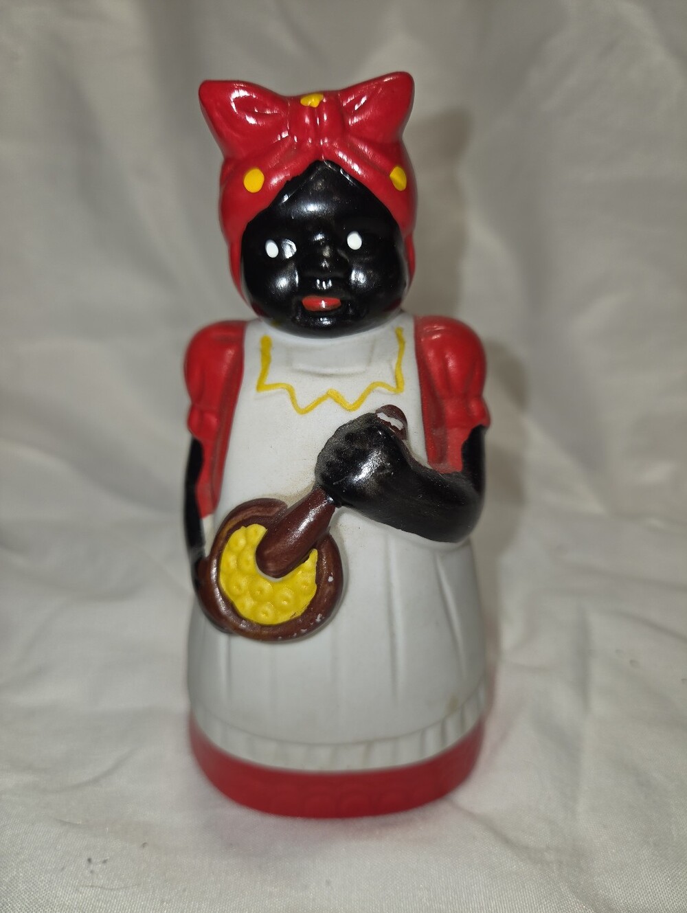 Vintage-Style Red and White Ceramic Mammy Kitchen Figurine Bank